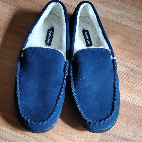 LANDS'END Shoes Lands End Mens Suede Leather Moccasin Slippers